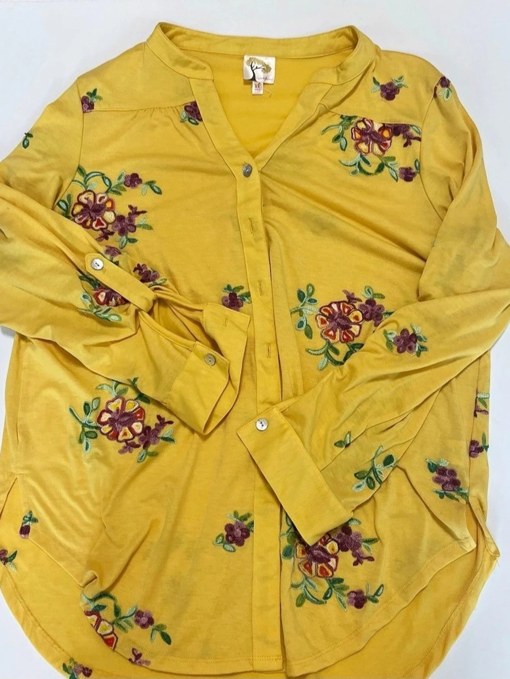Free People Floral Button Down Top in Yellow Size XL